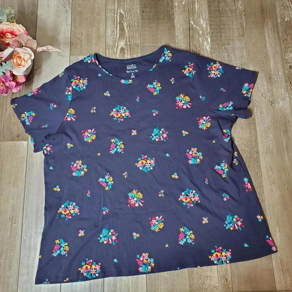 Croft & Barrow Blue Floral Short Sleeve T-Shirt Women's Plus Size 2X NWOT - Picture 4 of 15
